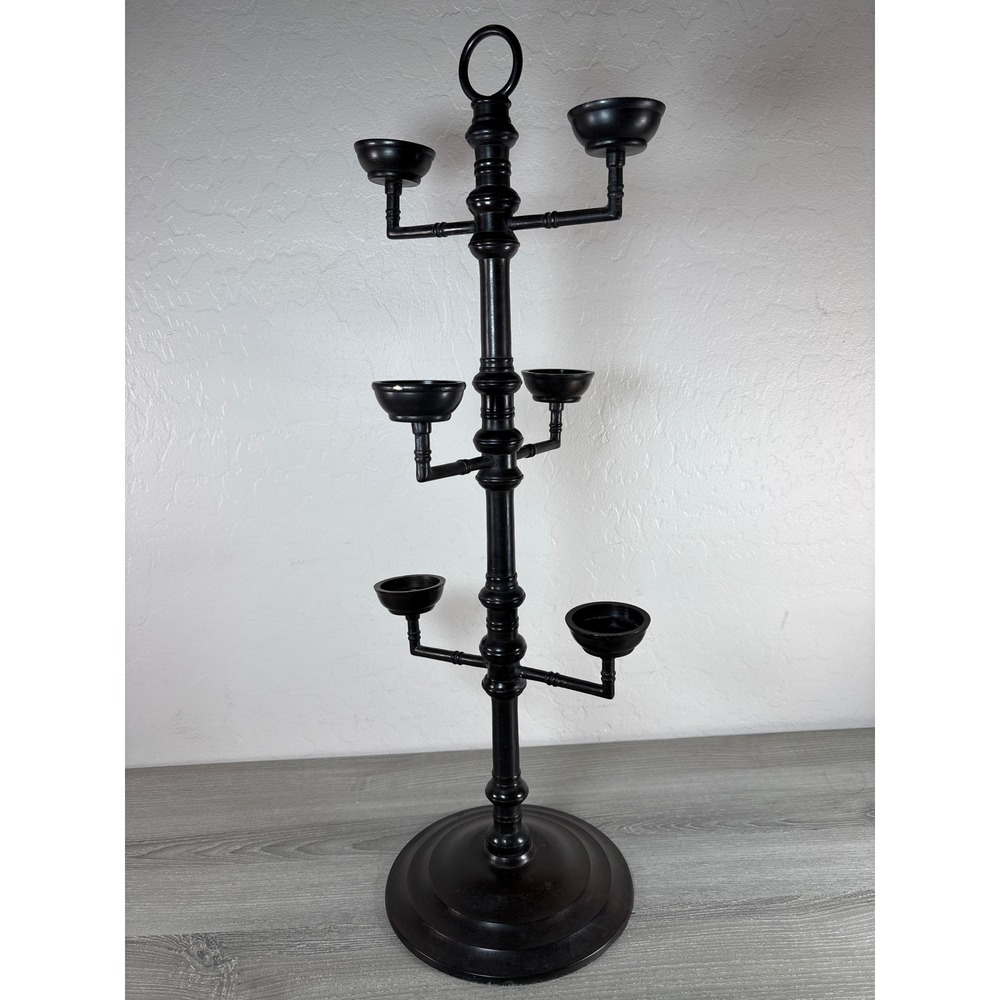 Pottery Barn 6-Light Tiered Candelabra Dark Bronze Black Metal Candle Holder 25"